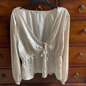 Abercrombie and Fitch faux wrap tie front silk top